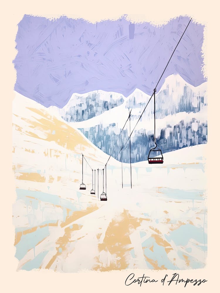 Affiche de Cortina D Ampezzo Italy, Illustration de station de ski aux couleurs pastel 1