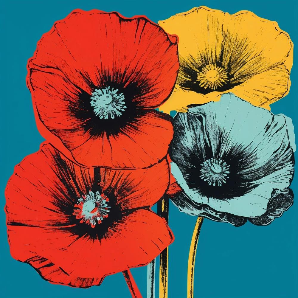 Andy Warhol Style Pop Art Flowers Poppy 1 Square