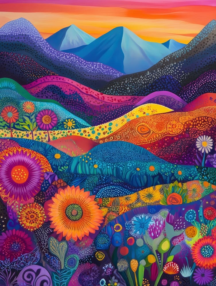 Colorful Landscape With Mountain and Flowers 16