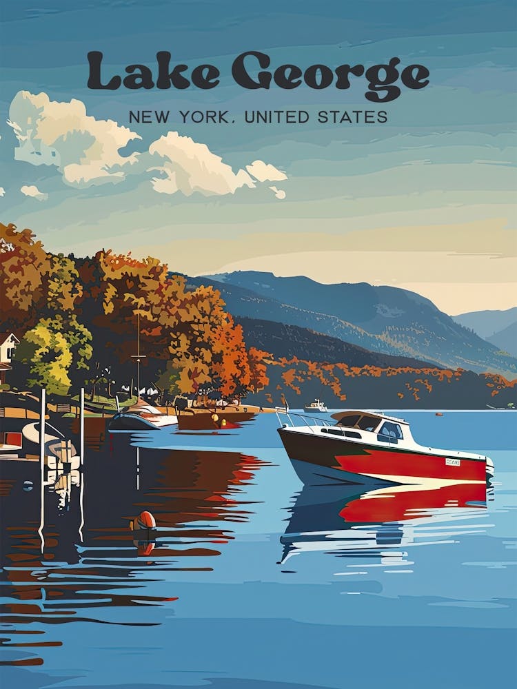Lake George Retro Digital Travel Art