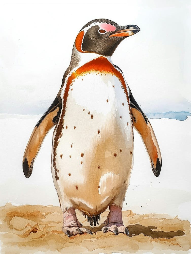 Humboldt Penguin Laurie Island Watercolour Painting 1