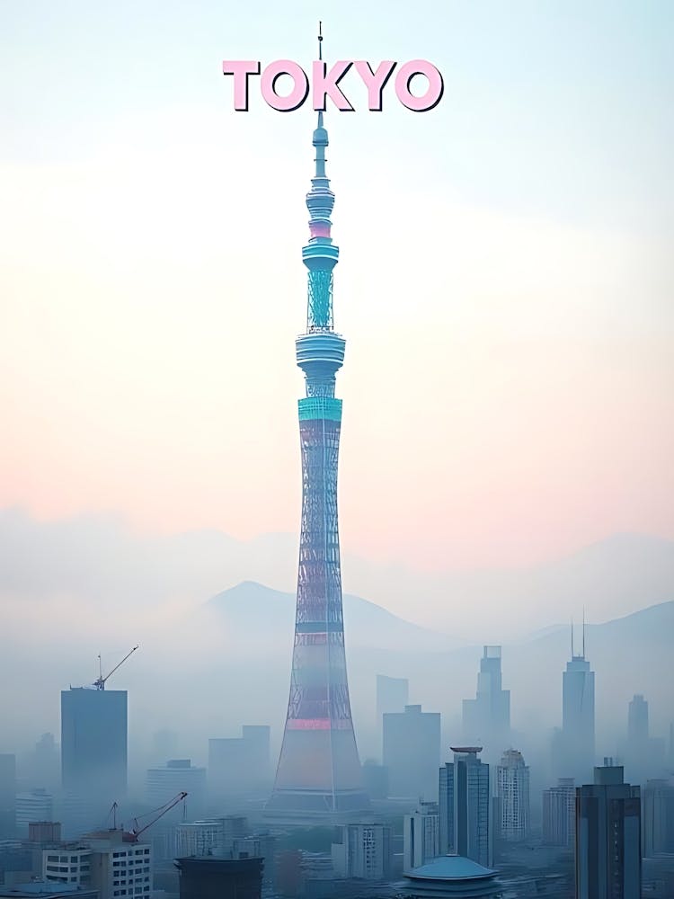 Tokyo Japan Vintage Digital Travel Poster 1