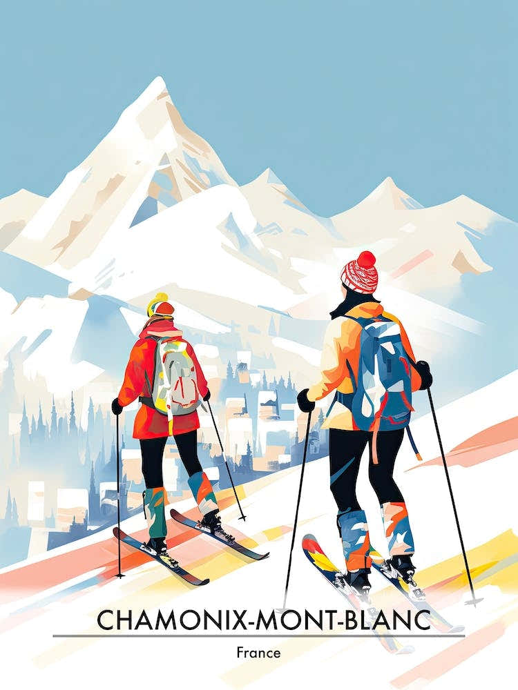 Chamonix Mont Blanc   France, Ski Resort Poster Illustration 1