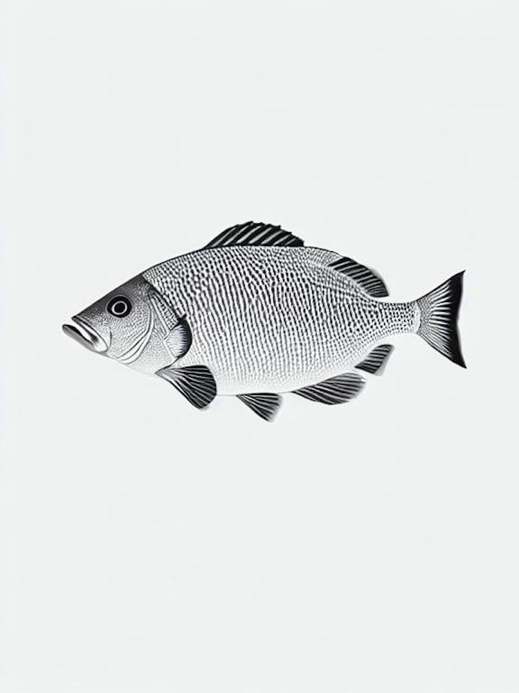 Coral Reef Fish Black & White Drawing