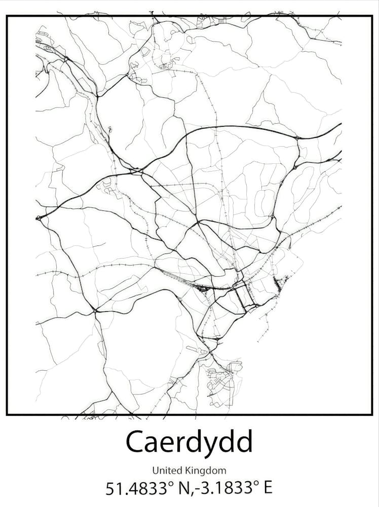 Caerdydd,United Kingdom Minimalist Map