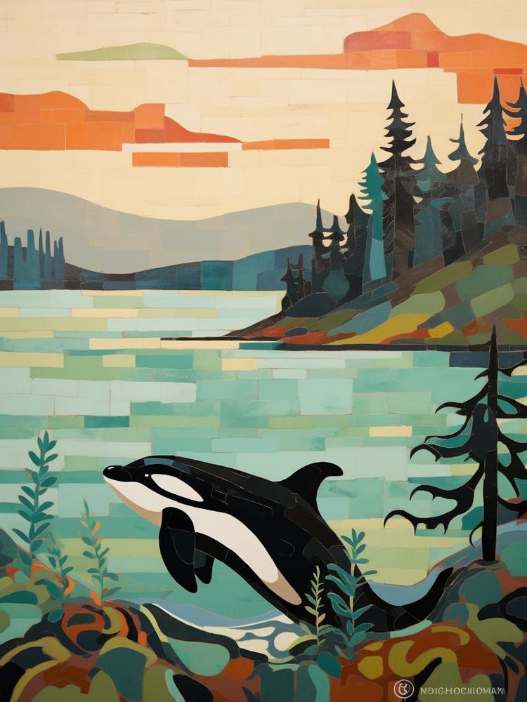 Matisse Style Killer Whale With Woodland Coast 6