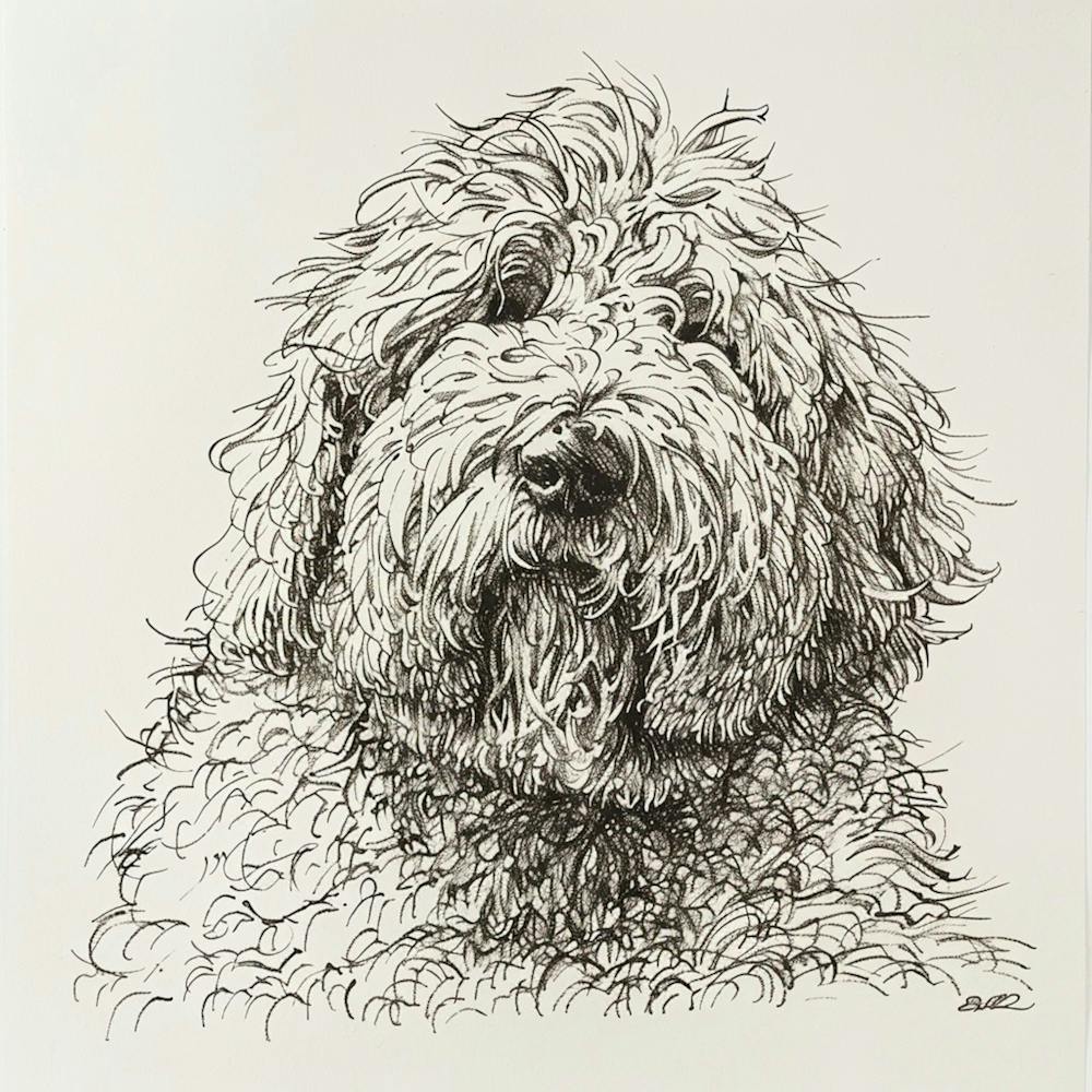Komondor Hund Linien-Skizze 3
