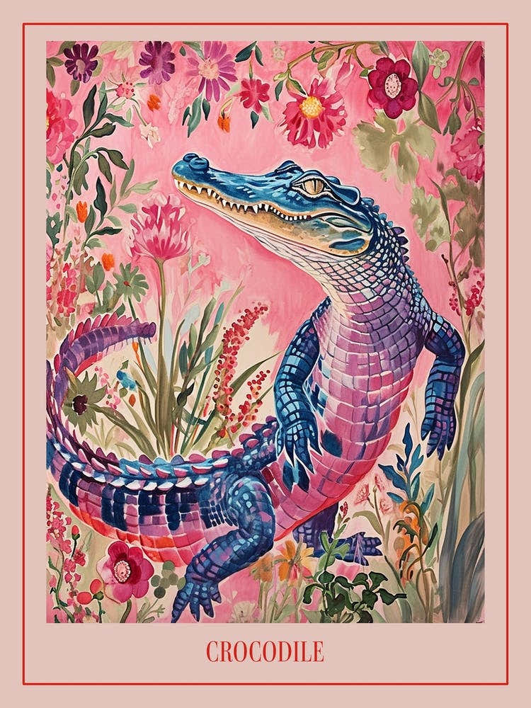 Floral Animal Painting Crocodile 4 Poster