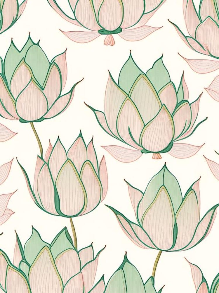 Lotus Flower Repeat Pattern Pencil Illustration 3