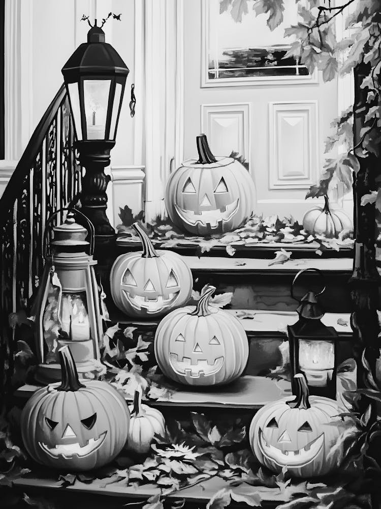 Halloween Pumpkins On The Steps 1