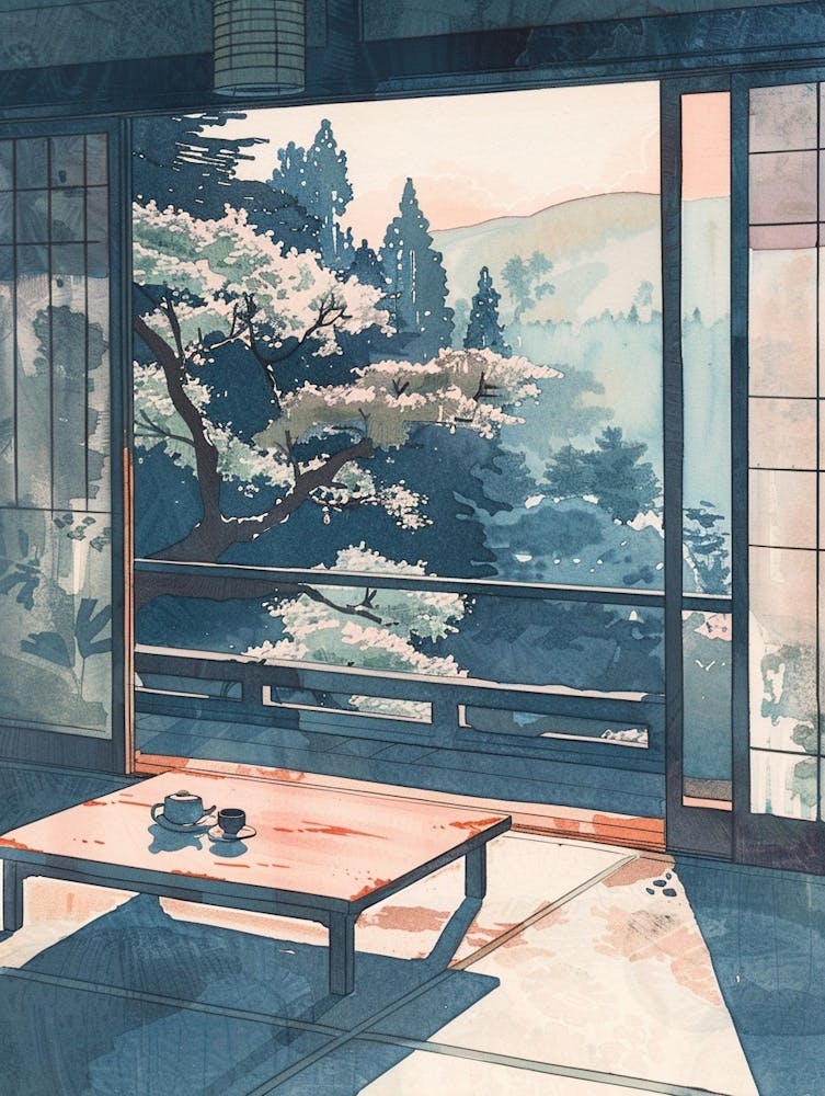 Yufuin Japan 1 Retro Illustration