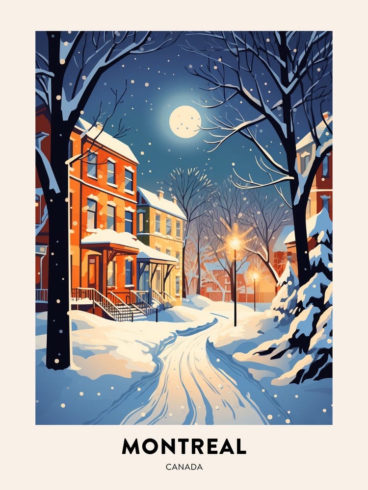Winter Night  Travel Poster Montreal Canada 2