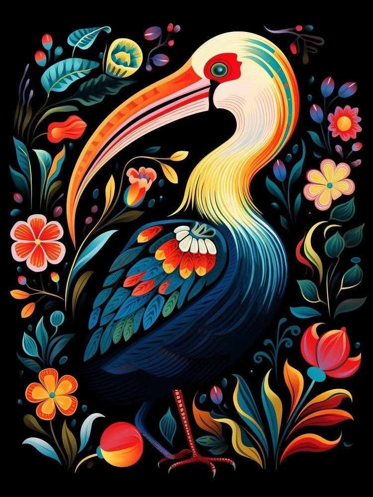 Folk Bird Illustration Pelican 3