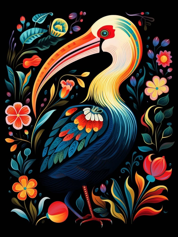 Folk Bird Illustration Pelican 3