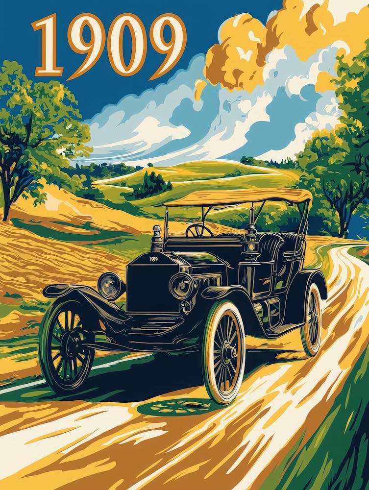 Aihrgdesign A Vintage Poster Of An Early Open Top Automobile 2