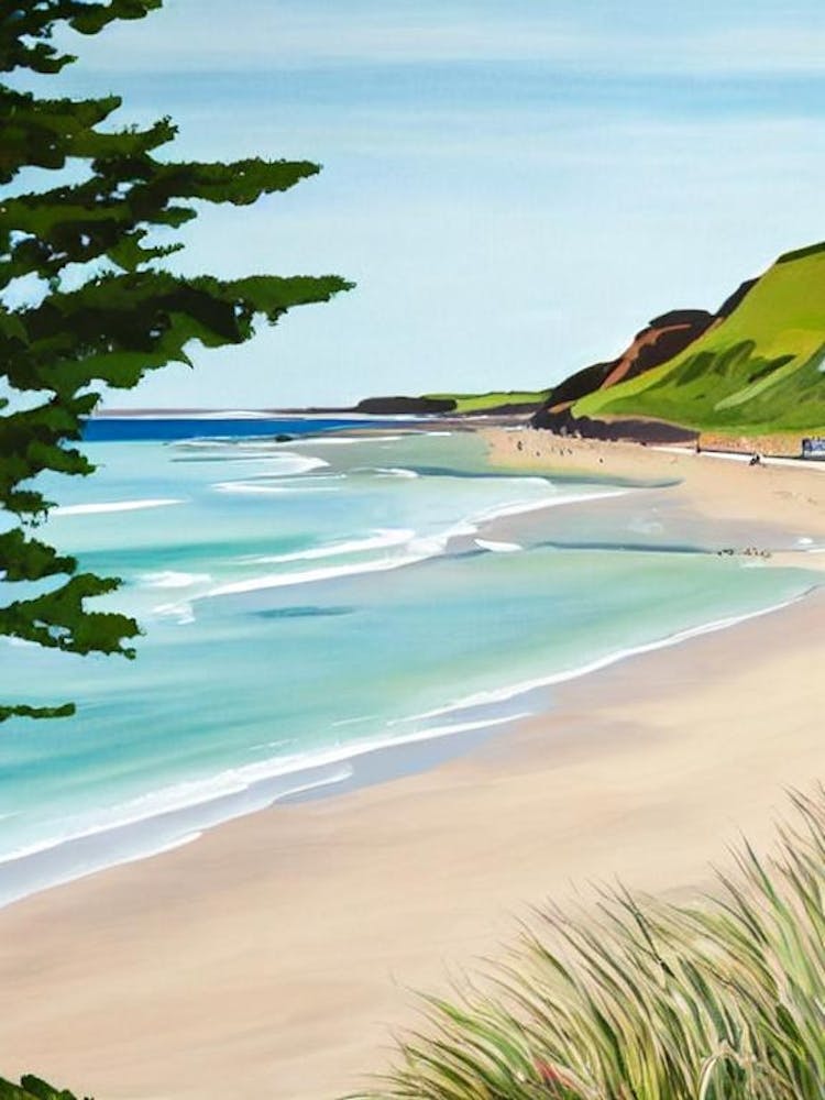 North Berwick Beach, East Lothian, Scotland Contemporary Illustration  