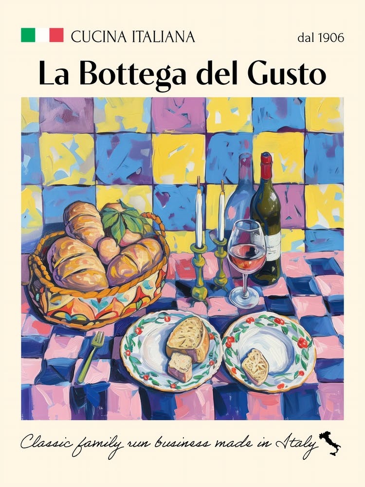 La Bottega Del Gusto Trattoria Italian Poster Food Kitchen