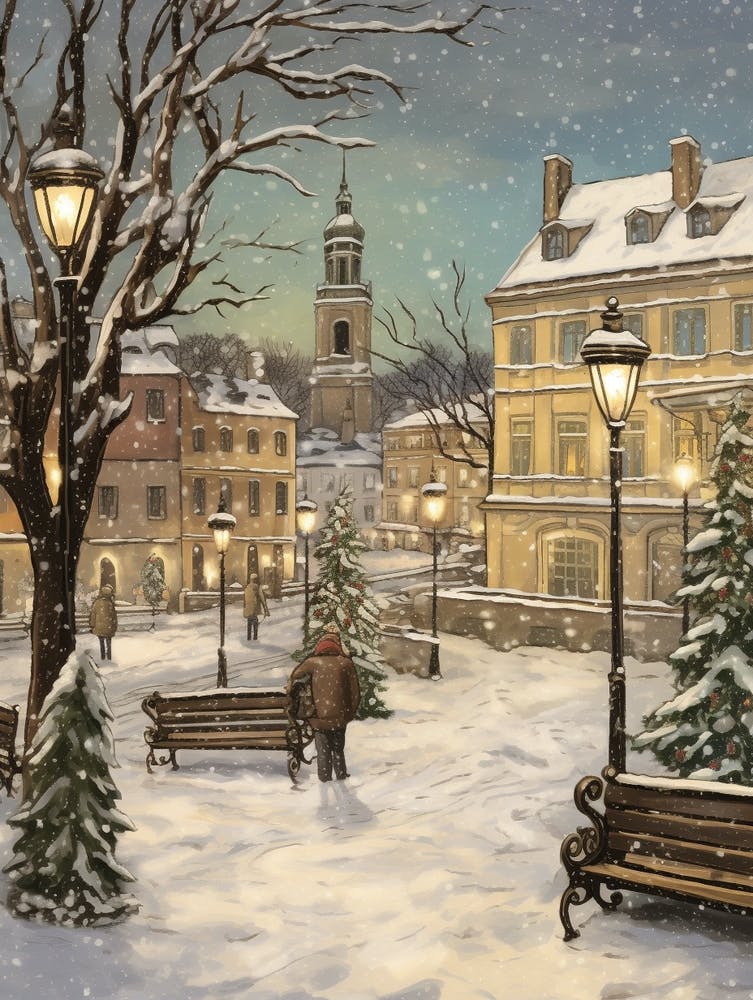 Vintage Winter Illustration Krakow Poland 4