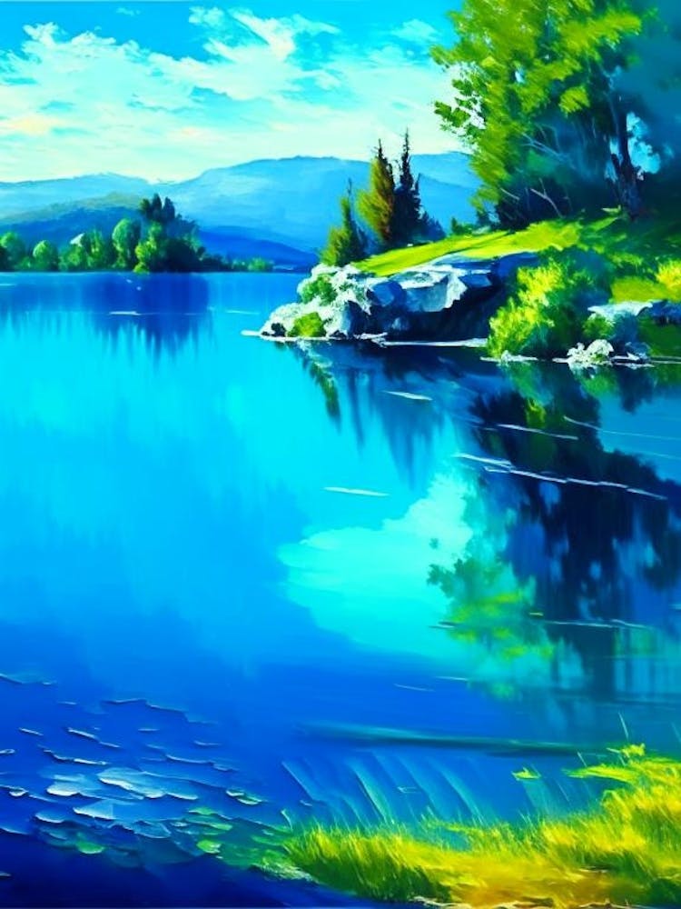 Crystal Clear Blue Lake Landscapes Waterscape Impressionism 3