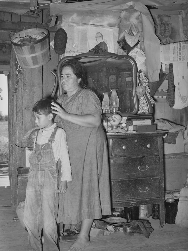 Indian Mother And Son, Tenant Farmers Near Sallisaw, Oklahoma By Russell Lee