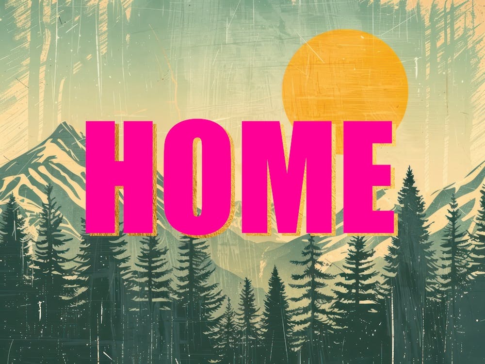 Pink And Gold Home Poster Landscape Forest Illustration 3