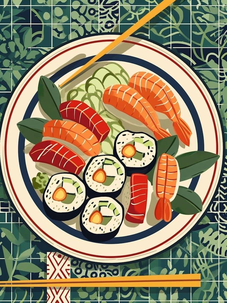 Plateau de Sushi Sur Fond Carrelé 3