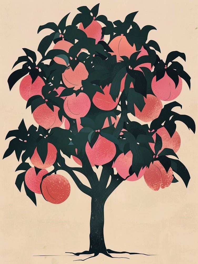 Peach Tree Colourful Illustration 3