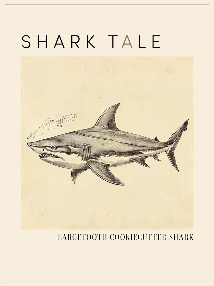 Largetooth Cookiecutter Shark Vintage Illustration 1 Poster