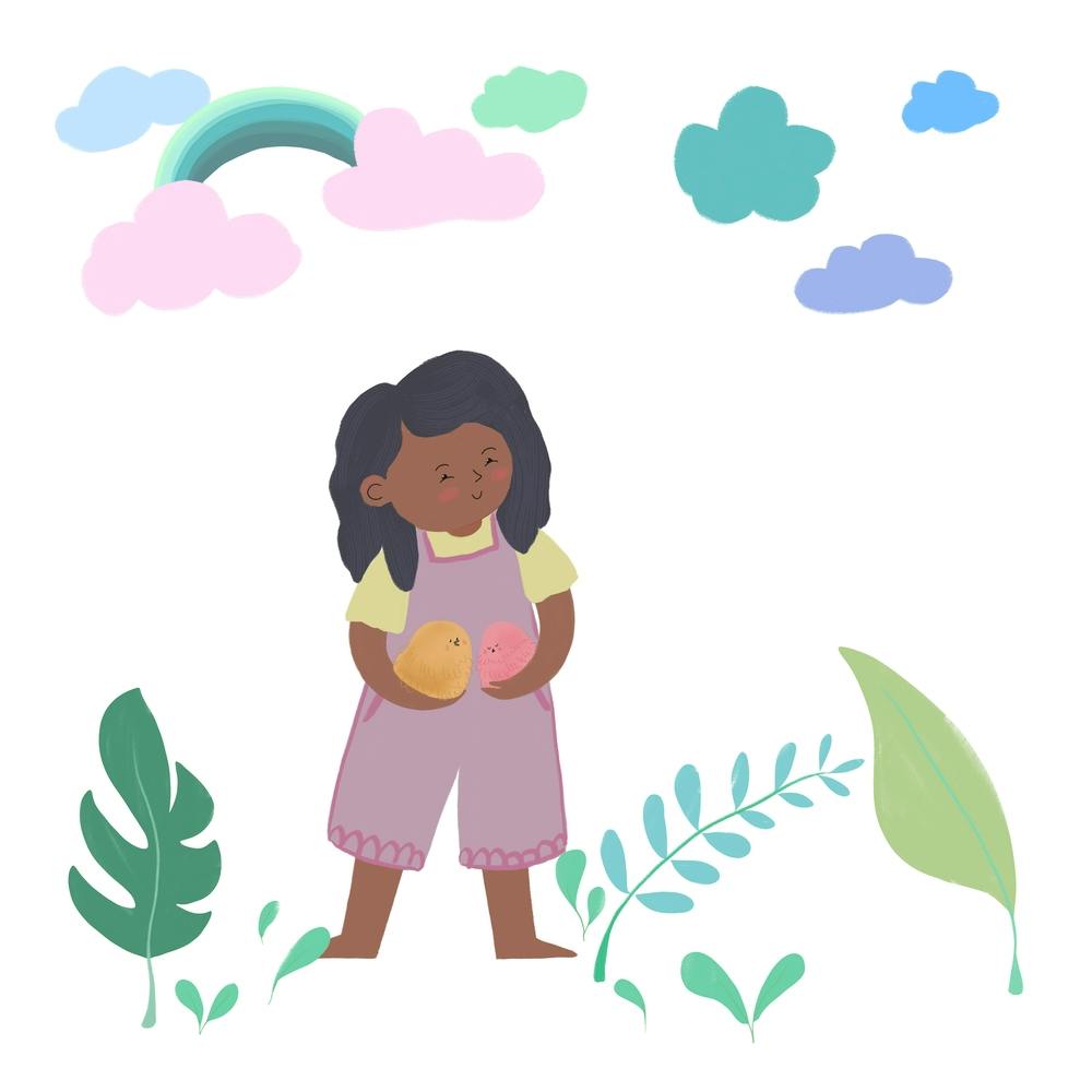 Rainbow Clouds And Plants Illustration Square