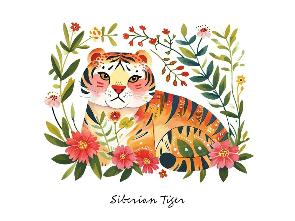 Little Floral Siberian Tiger 4 Poster