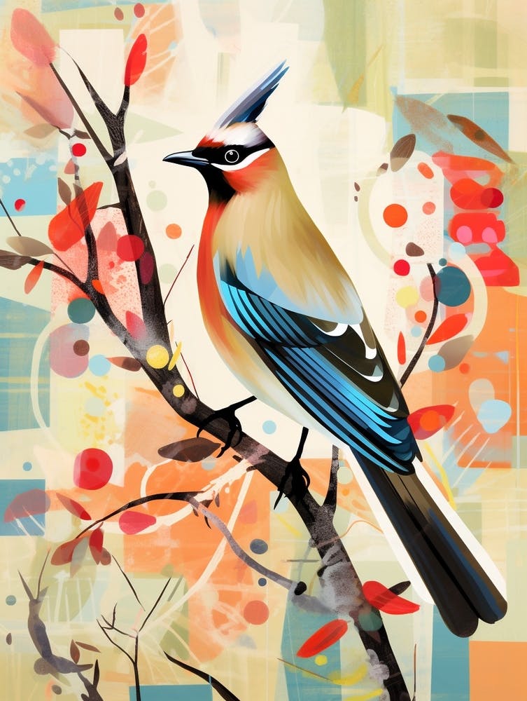 Bird Painting Collage Cedar Waxwing 3