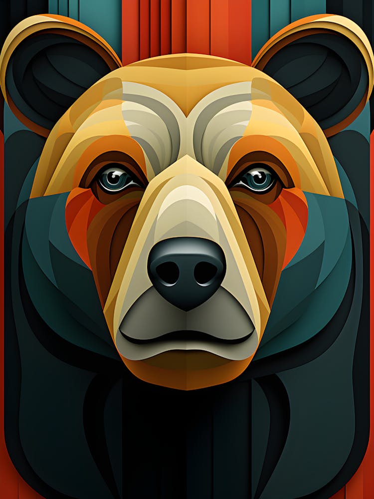Bear Wall, Abstract Animal Art, Modern Geometric Bear Illustration, Bold Color Wildlife Decor