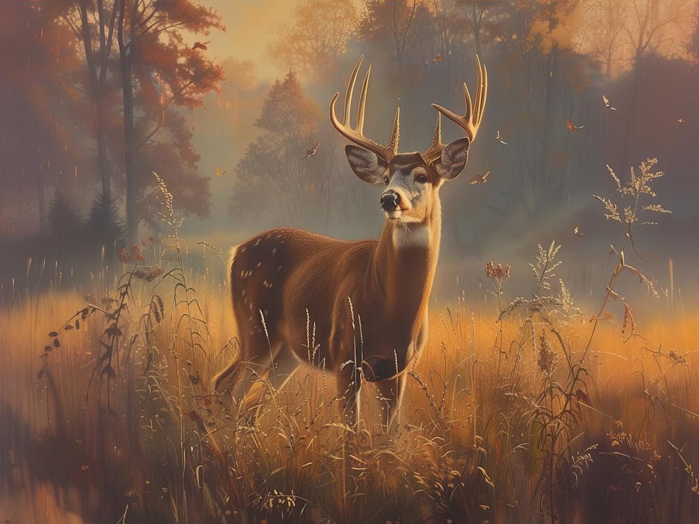 American Deer Painting, Home Decor, Cabin Decoration, Nature Lover, Animal Art, Landscape Art, Buck In Wild Art, Nature Gift