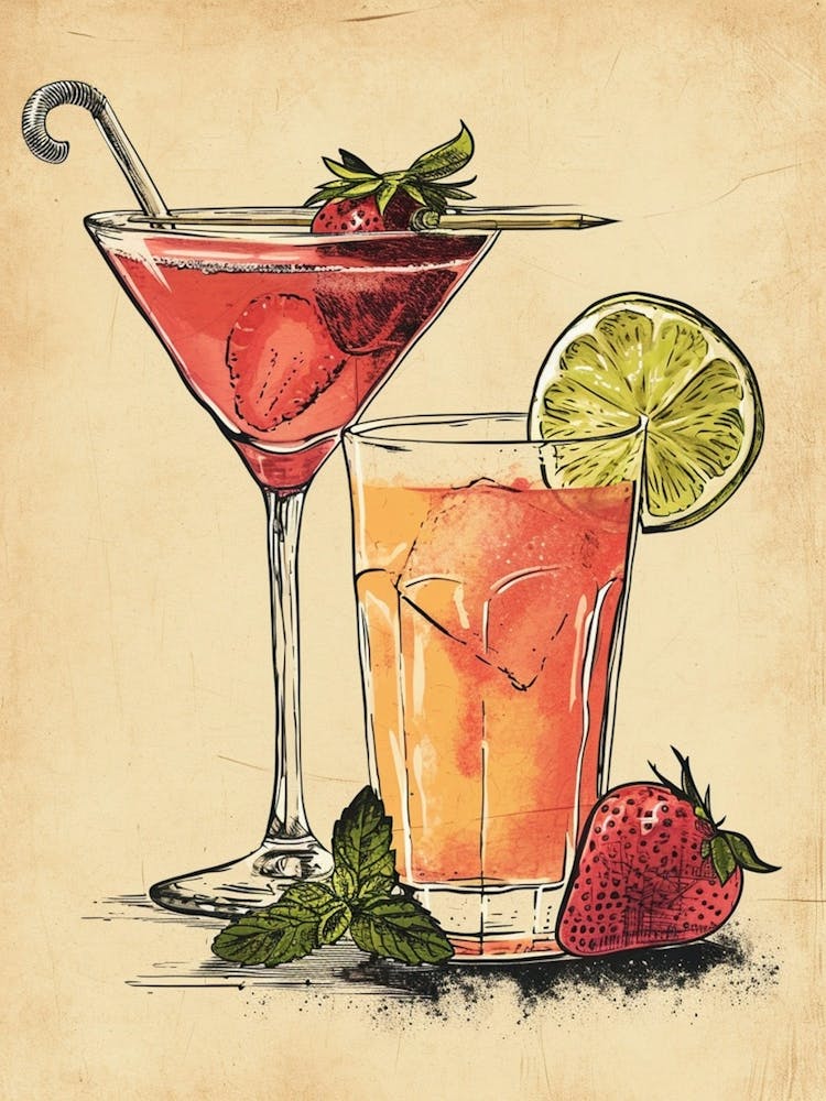 Fruity Cocktails Watercolour 1