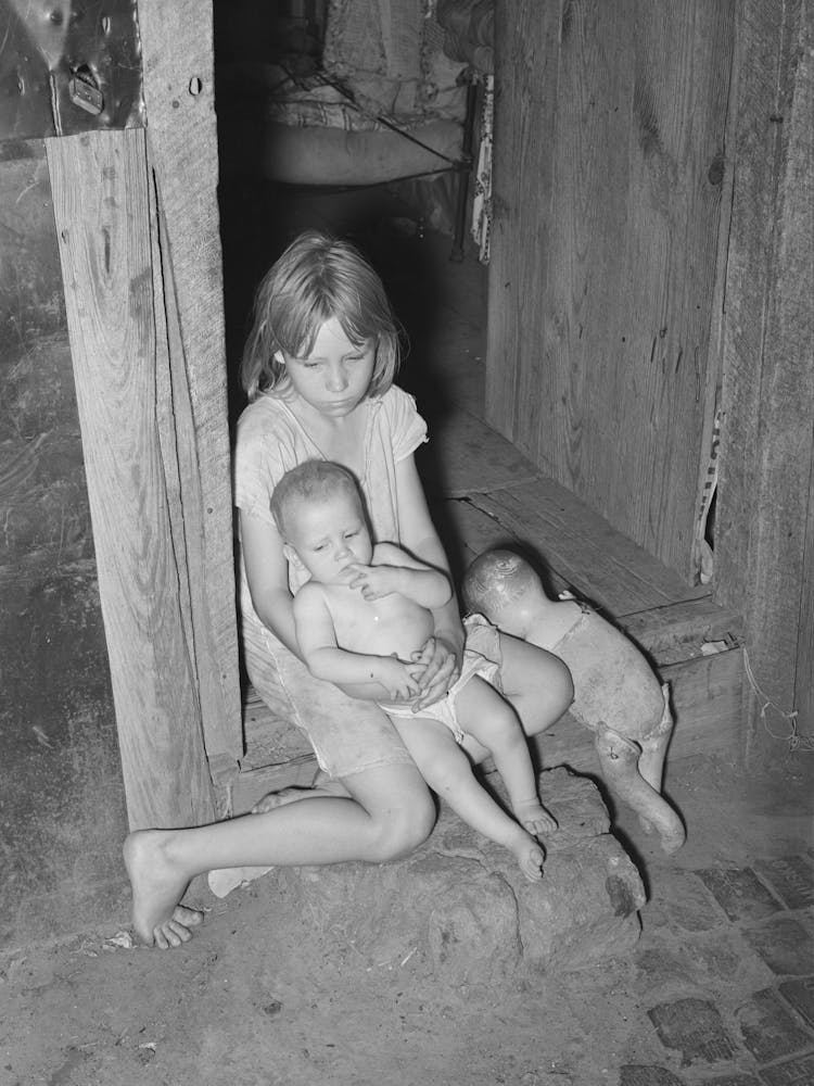 Children Of Agricultural Day Laborer In Doorway Of Home Near Tullahassee, Oklahoma, Wagoner County By Russe
