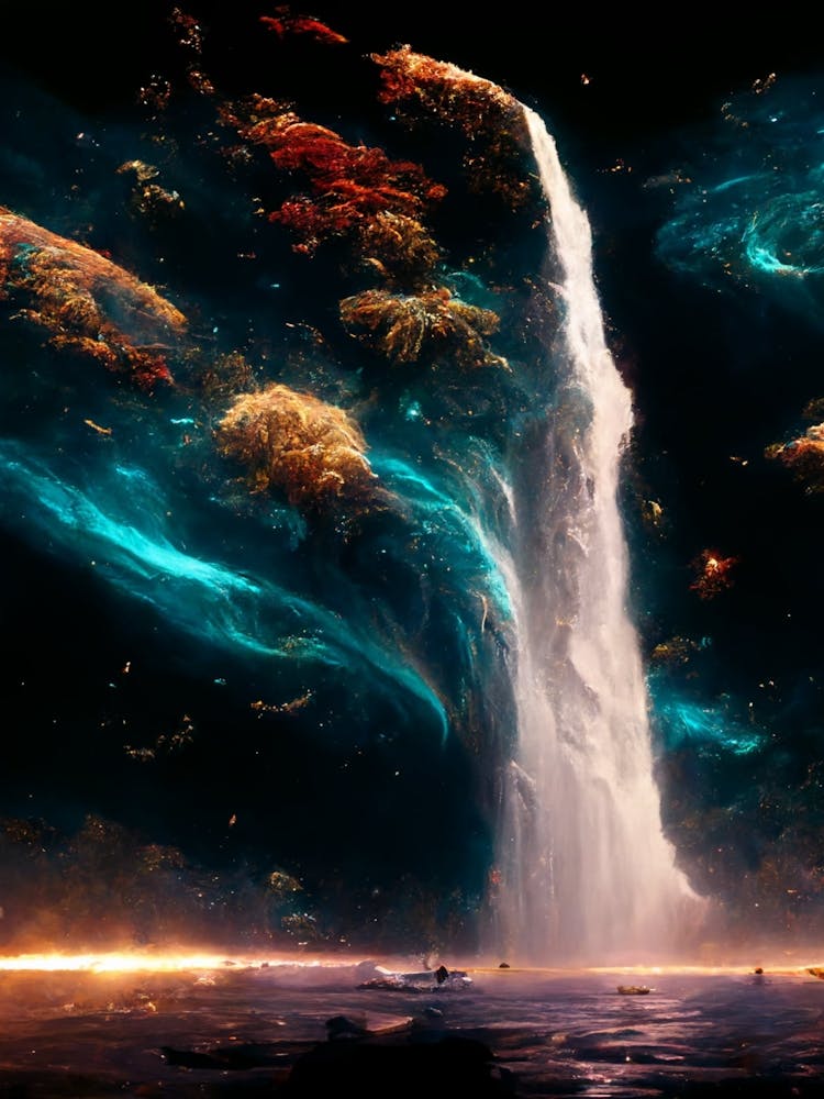 Waterfall In The Night Sky