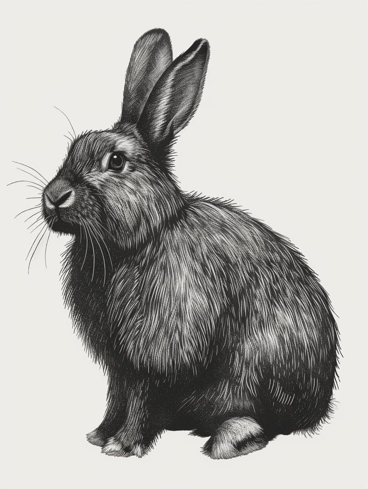 English Angora Blockprint Rabbit Illustration 4