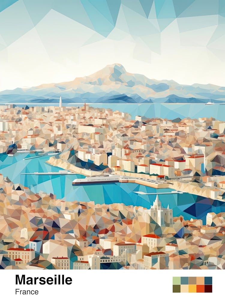 Marseille, France, Geometric Illustration 4 Poster