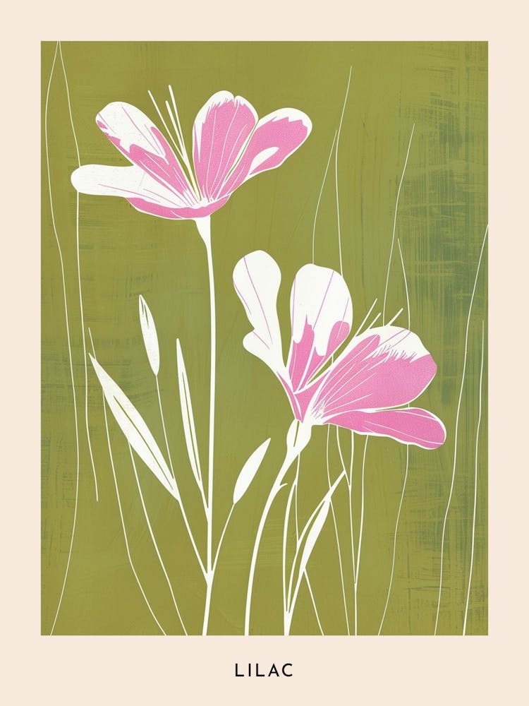 Pink & Green Lilac 3 Flower Poster