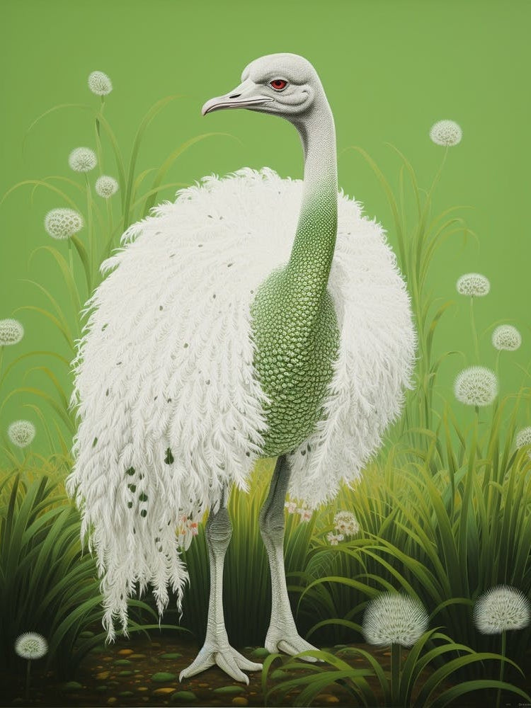 Ohara Koson Inspired Bird Painting Ostrich 2