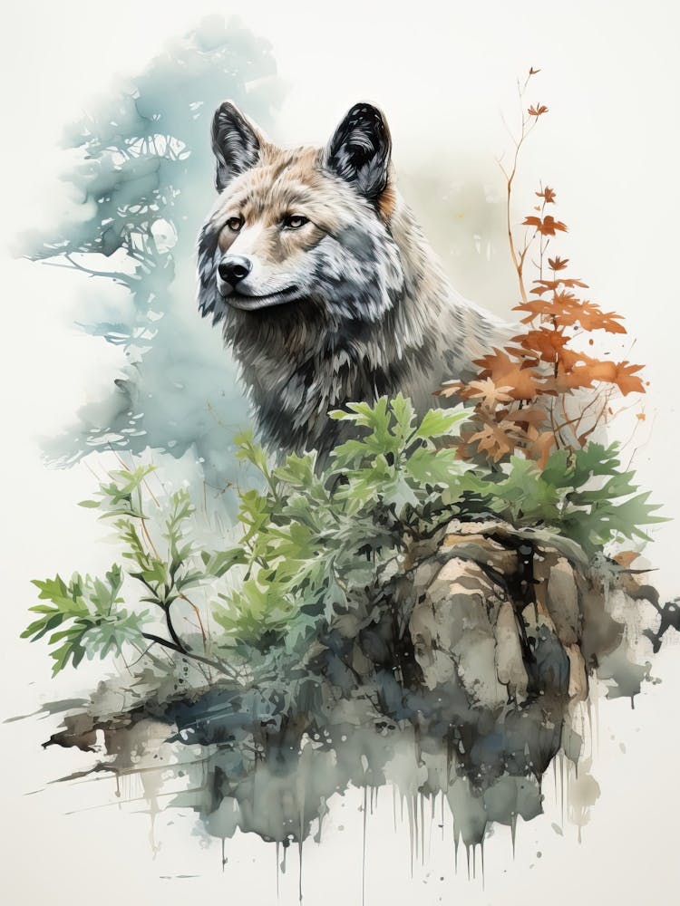 Wolf, Japanische Pinselmalerei, Ukiyo E, Minimal 3