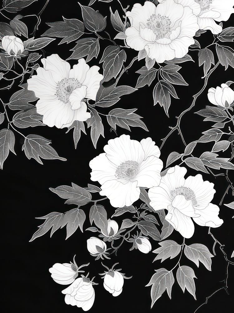 Grand Japon Hokusai Fleurs Noires et Blanches 12
