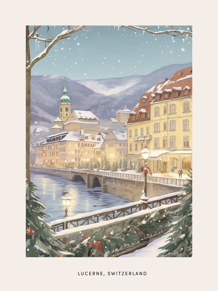Vintage Winter Poster Lucerne Switzerland 1