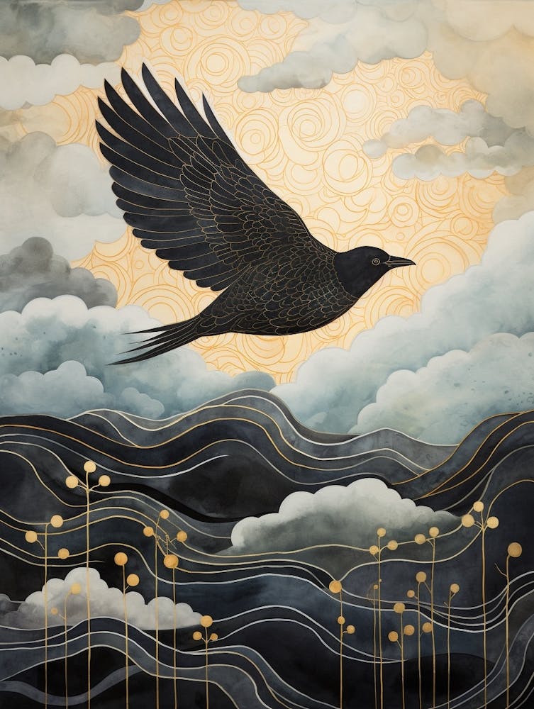 Blackbird 2 Gold Detail Painting