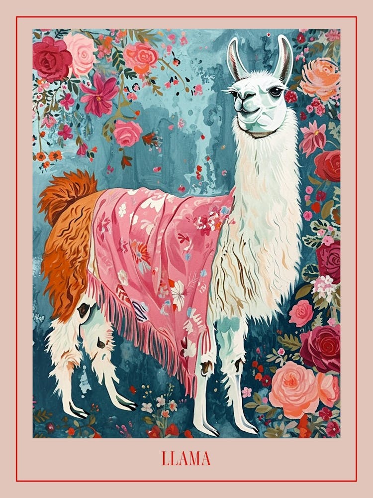 Floral Animal Painting Llama 3 Poster