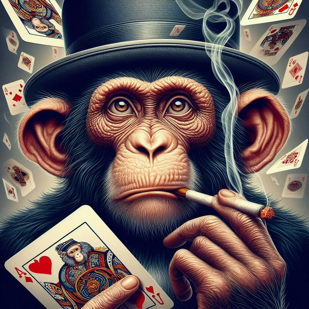 Chimpanzee Playing Cards 1