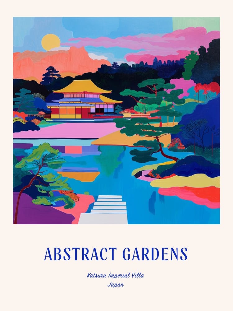 Colourful Gardens Katsura Imperial Villa Japan 2 Blue Poster