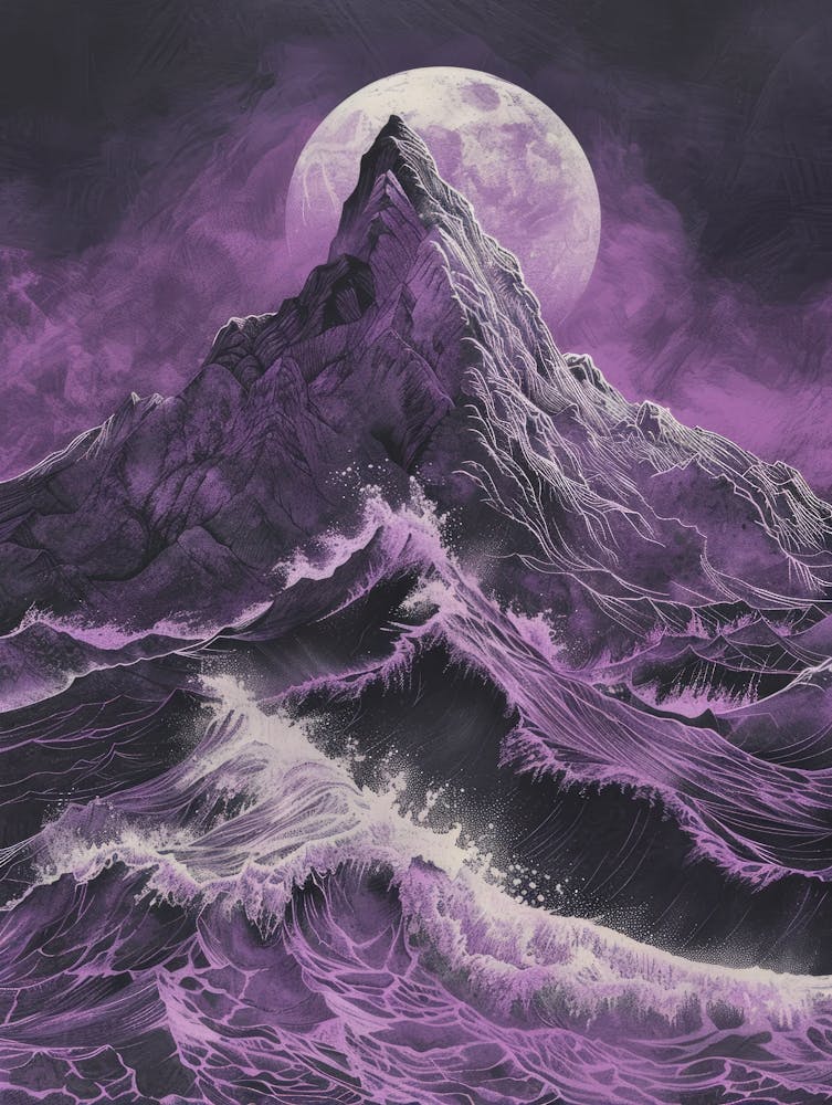 Purple Moon Over The Ocean