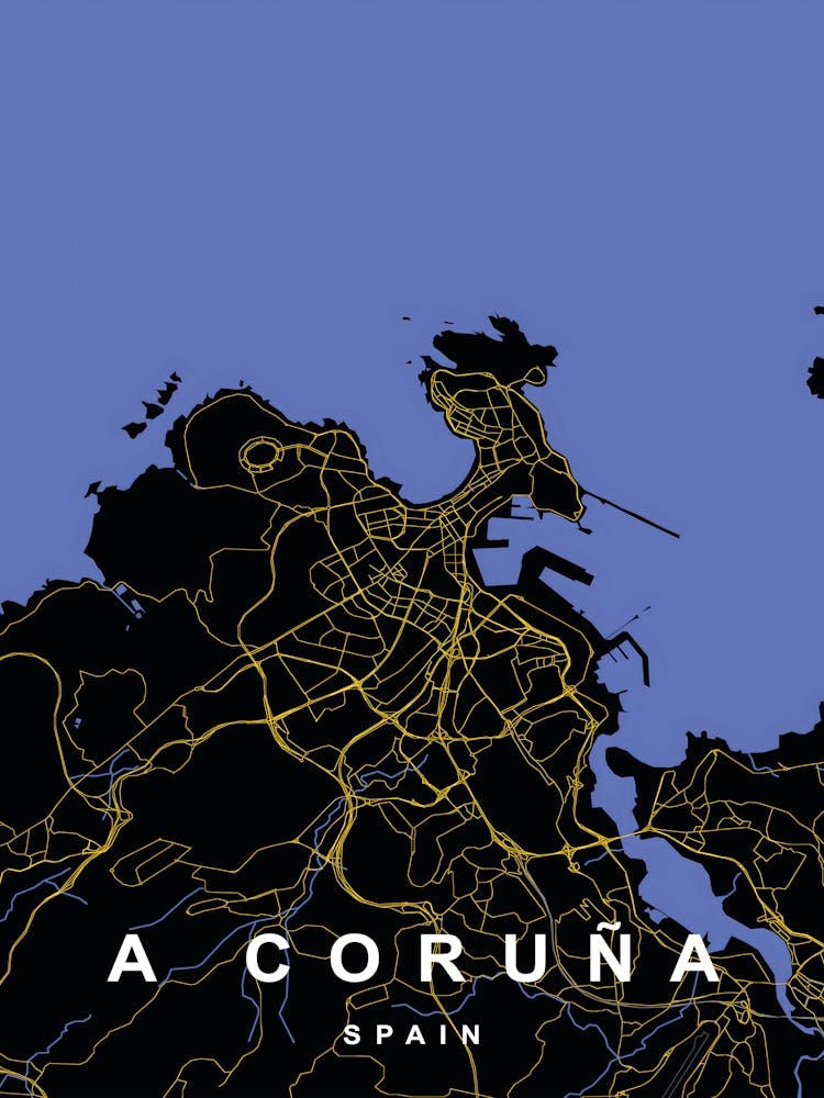 A Coruna Spain City Map Black and Gold