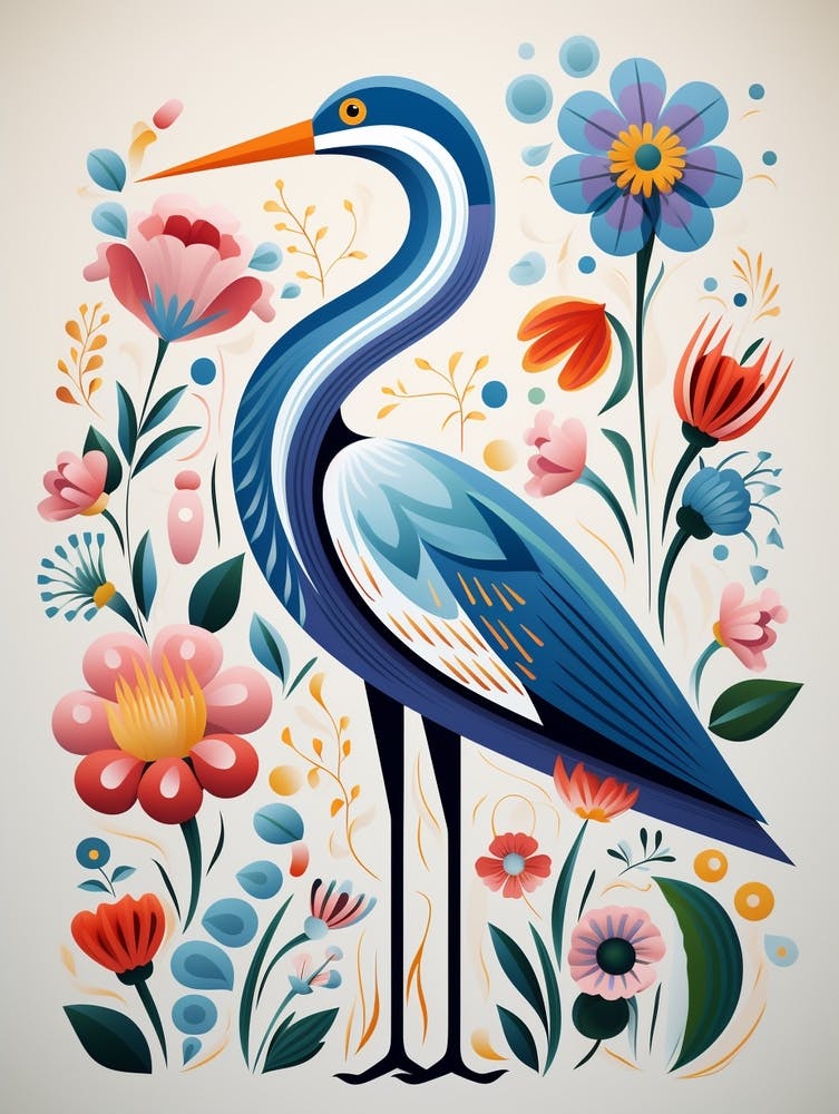 Scandinavian Bird Illustration Great Blue Heron 2